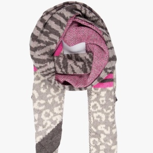 Animal Print Scarf - Grey & Pink